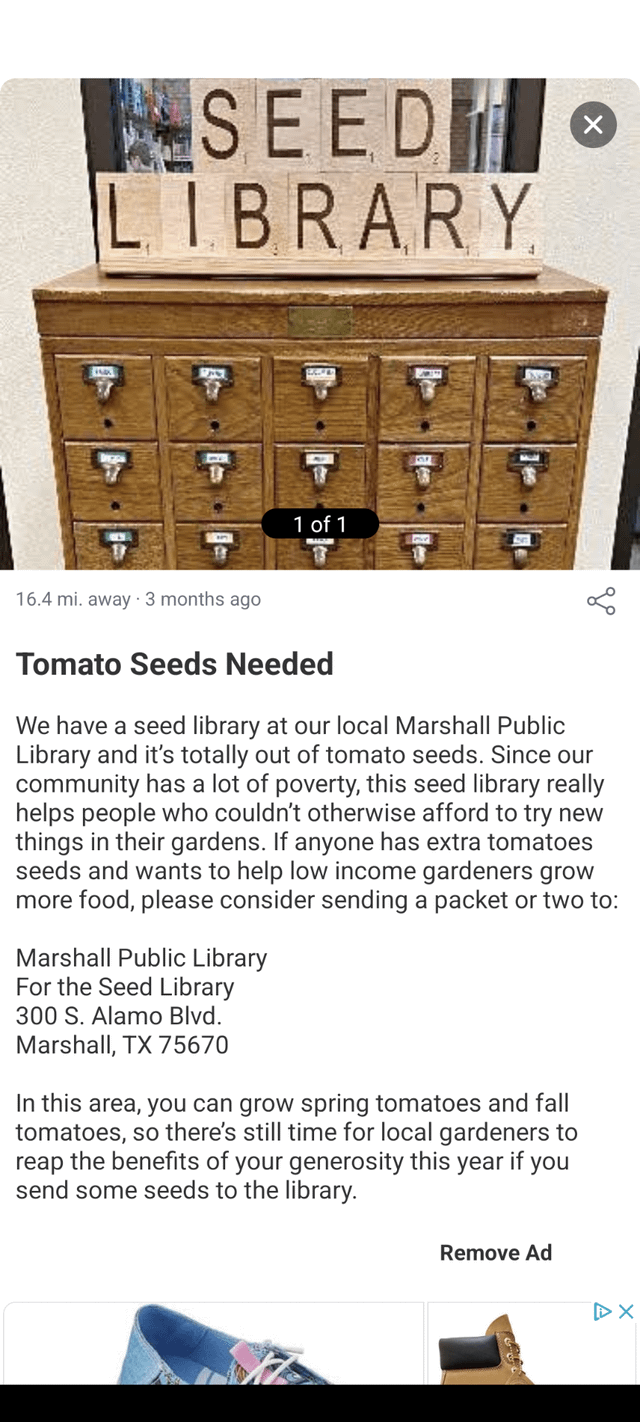 Seeds needed for community in need – Reddit Post