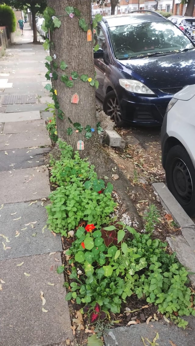 I built a fairy garden around one of the trees on my street to teach children about the importance of bees. Would you do the same on your street next year? – Reddit Post