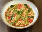 i was craving some ramen seasoned with spicy fresh chili peppers and sweet basil. so of course i ran into the garden to get some!😄that’s the best part of gardening!! (swipe for the plant pics. zone 9b)