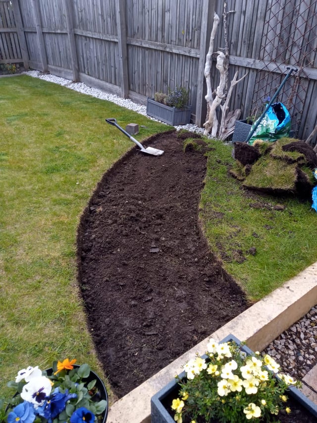 first garden, bit of a blank canvas so did a little project to have a small seating area.